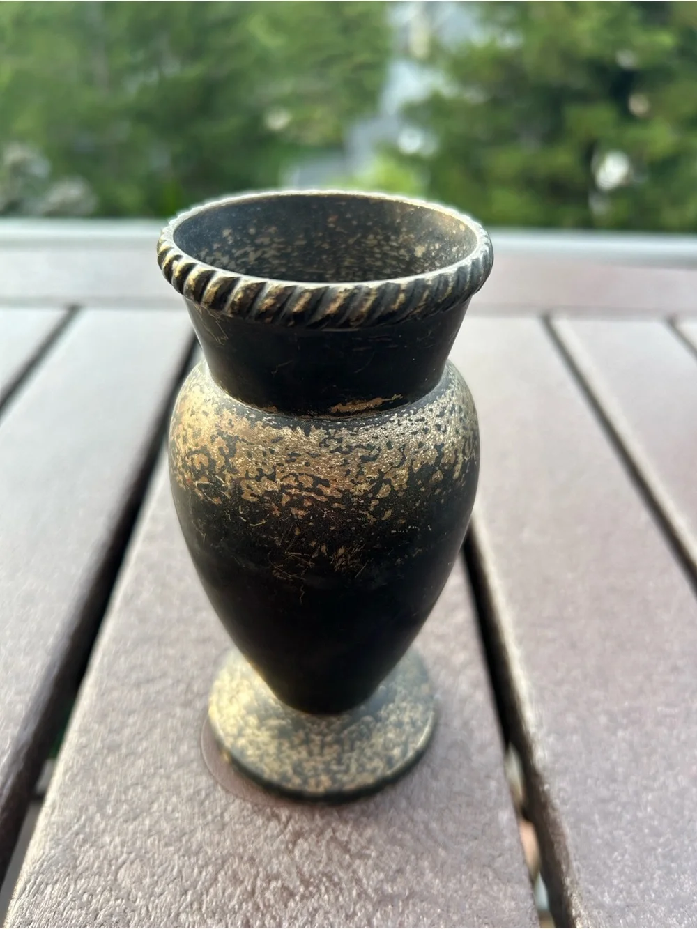 Pottery Barn Antiqued Black/Gold Weighted Bud Vase